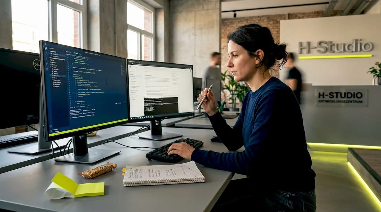 Entwickler arbeitet am Code in einem Startup-Setup